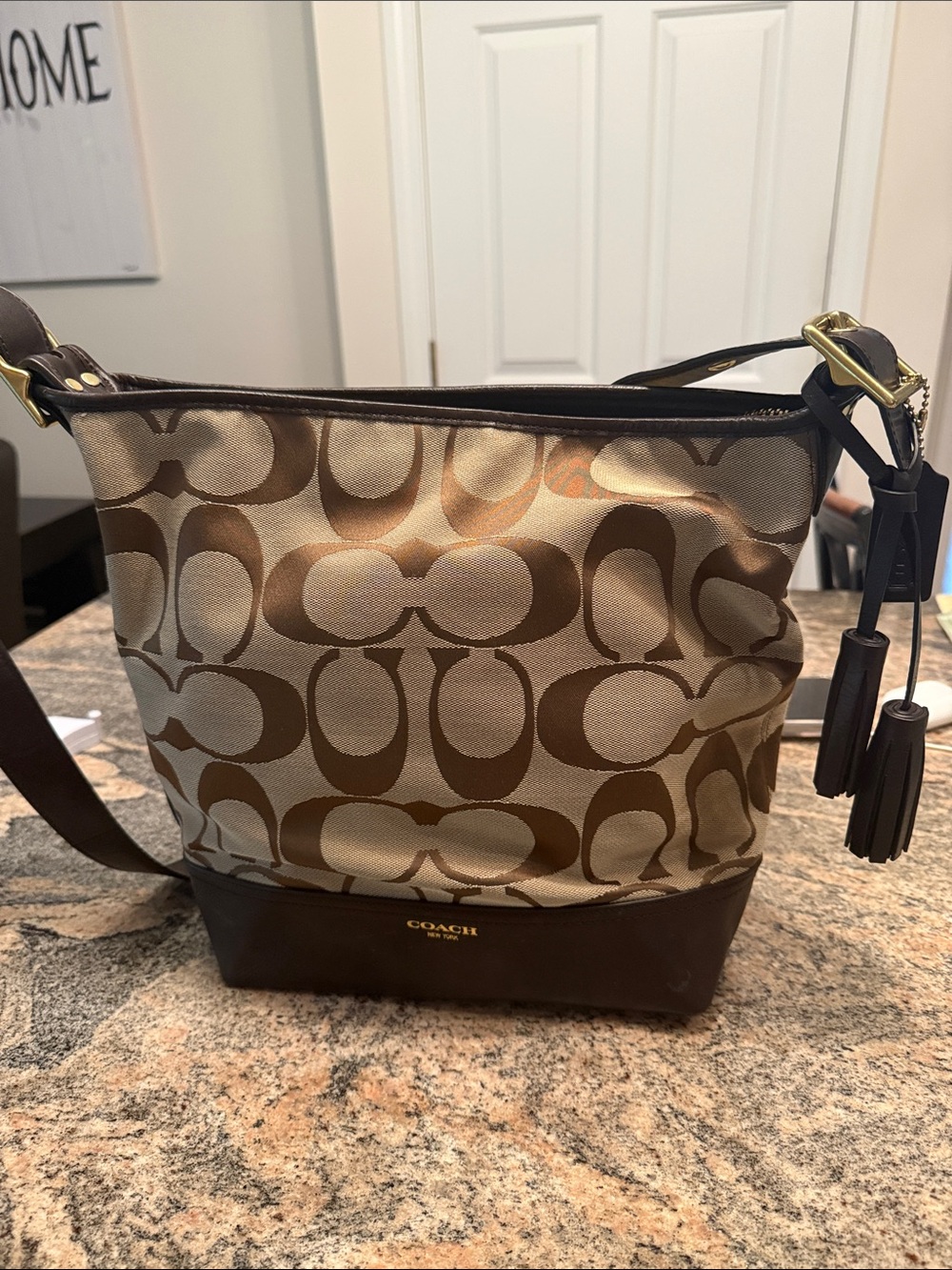 Coach Brown Signature Canvas and Leather Shoulder Bag